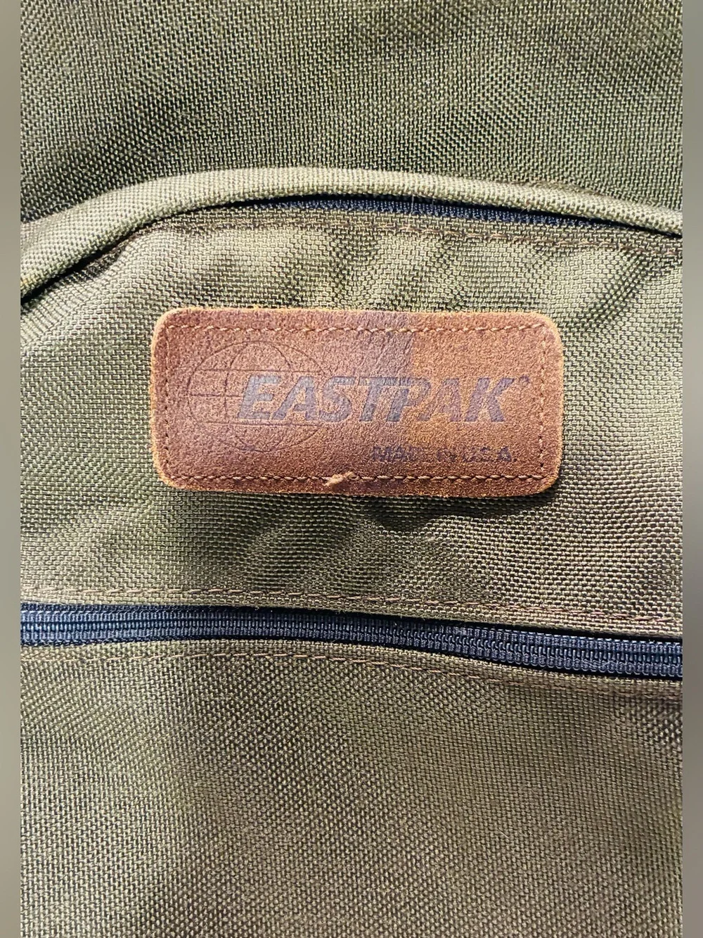 VTG 90s Eastpak USA MADE Leather Bottom 17” Backpack Olive Green Canvas Unisex